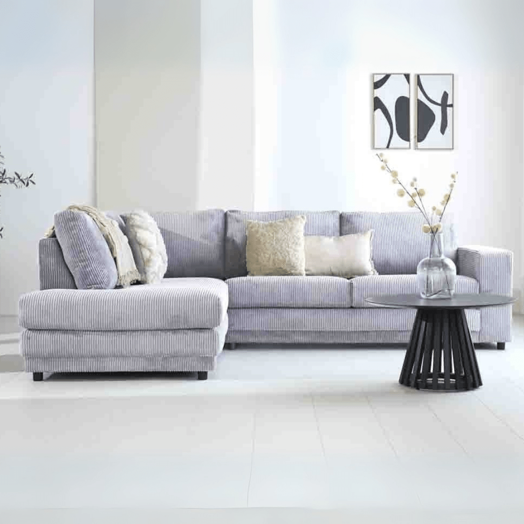 Light gray ribbed fabric corner sofa Gabi - left