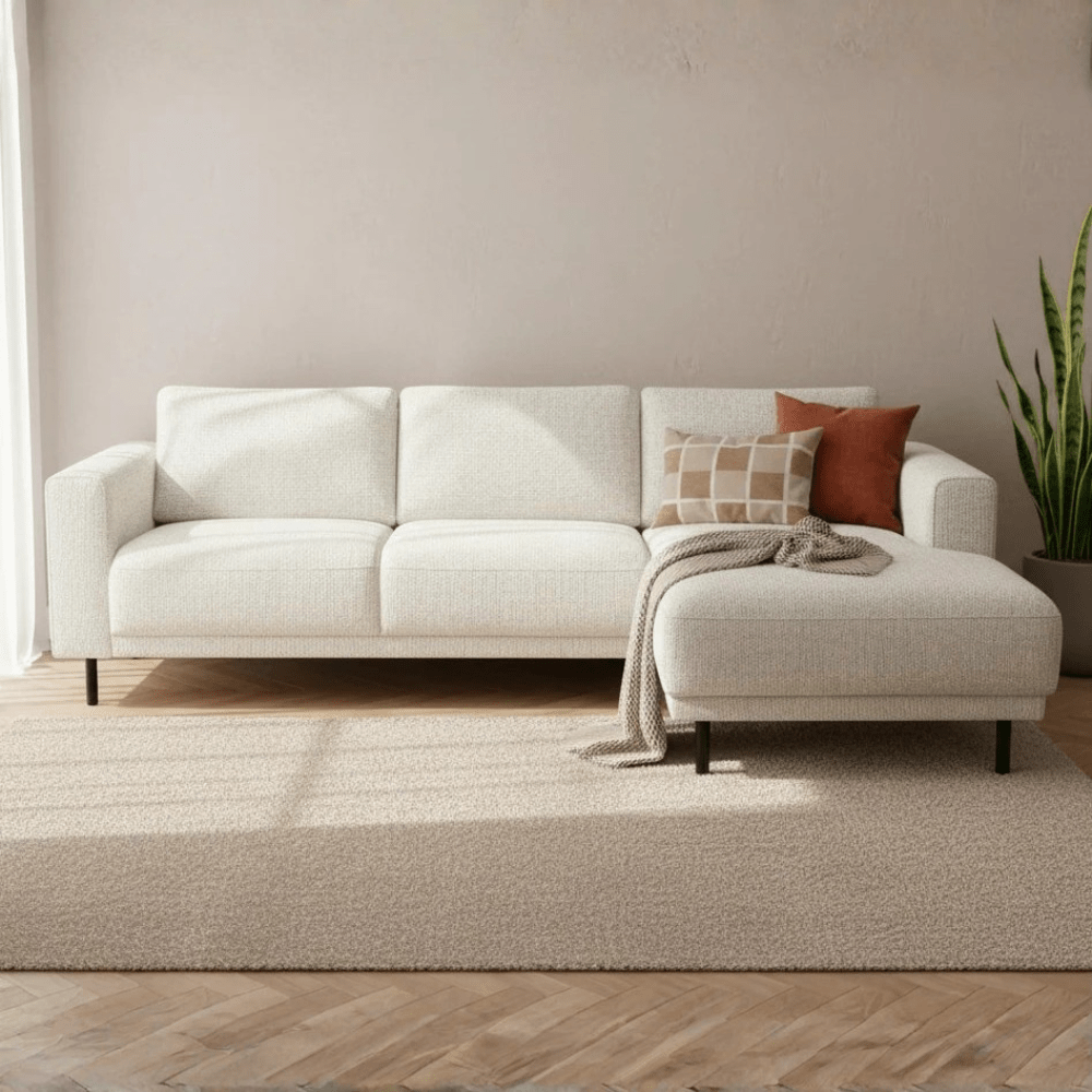 Modern Right Corner Sofa Beige Fabric Aniko with Chaise Longue 238x142x78 cm