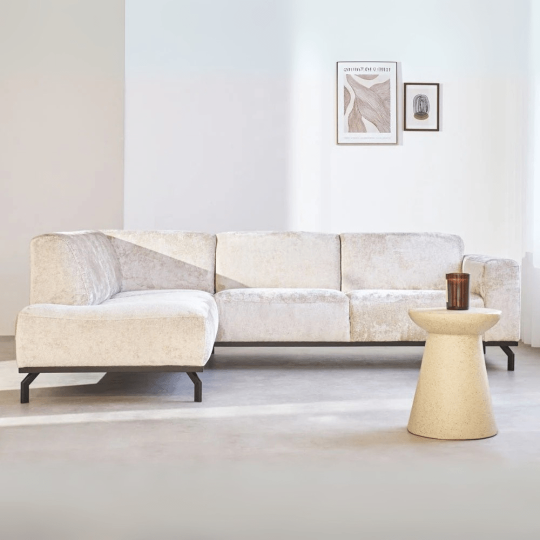 Corner sofa with high legs beige velvet Chloe - left