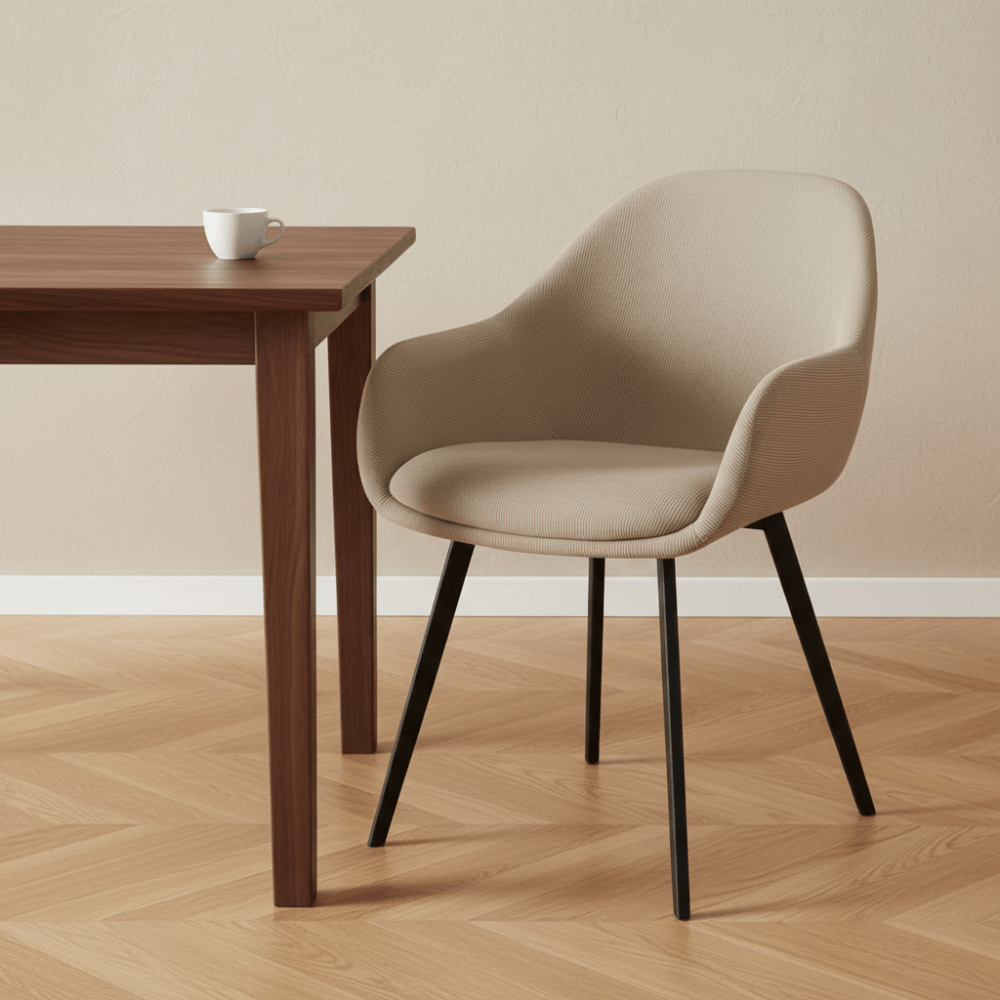 Modern Dining Chair Remy Ribbed Fabric Taupe - With Armrests