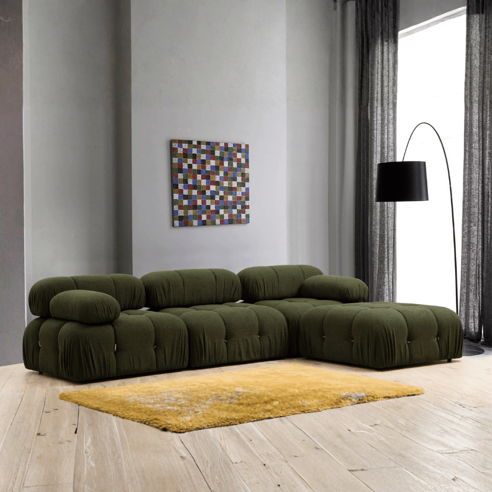 Modular XXL corner sofa Bubble with ottoman - velvet green