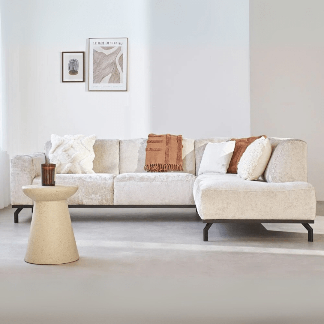 Corner sofa with high legs beige velvet Chloe - right