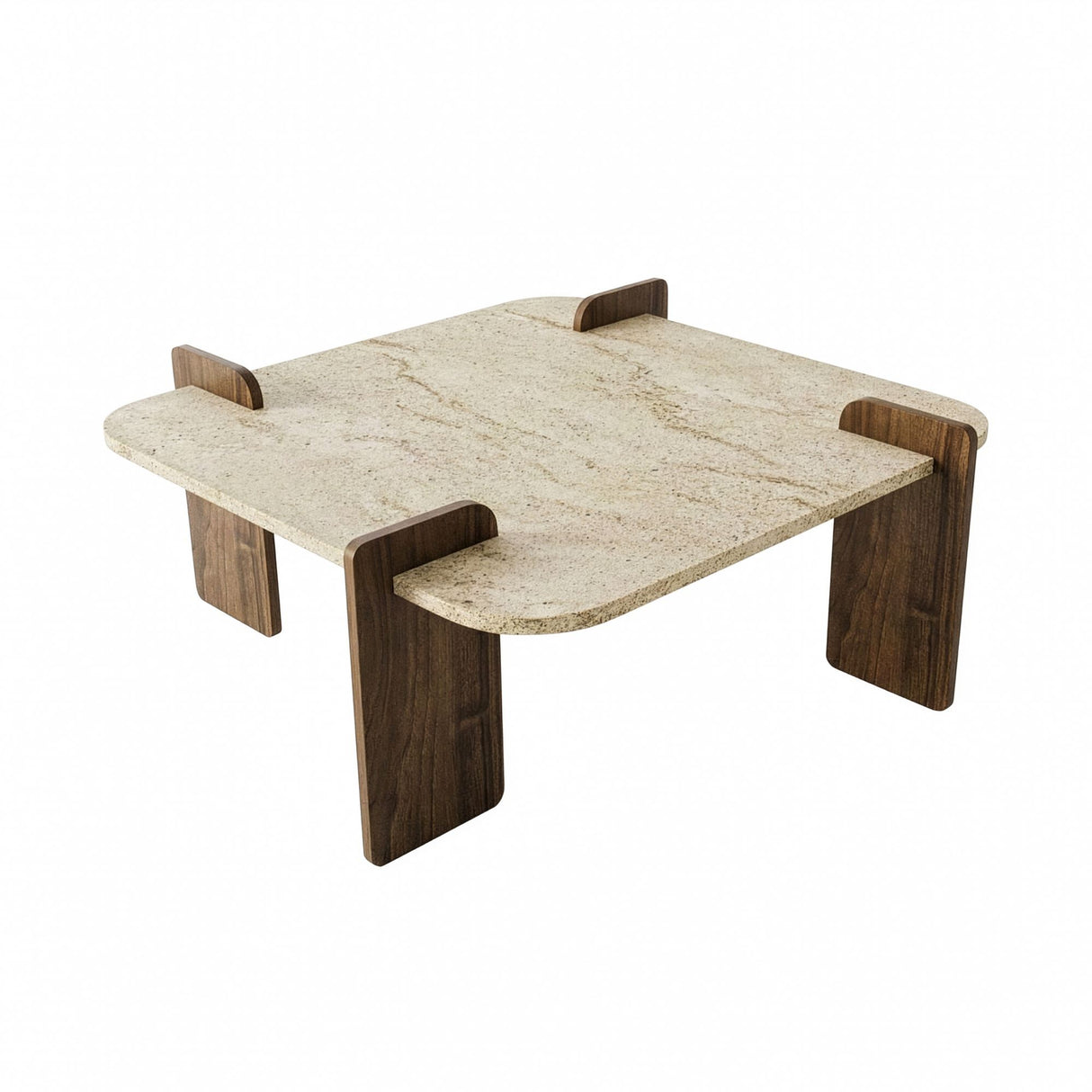 Afrolli coffee table travertine look walnut 90x90 Travertine look and walnut Melamine coated wood composite