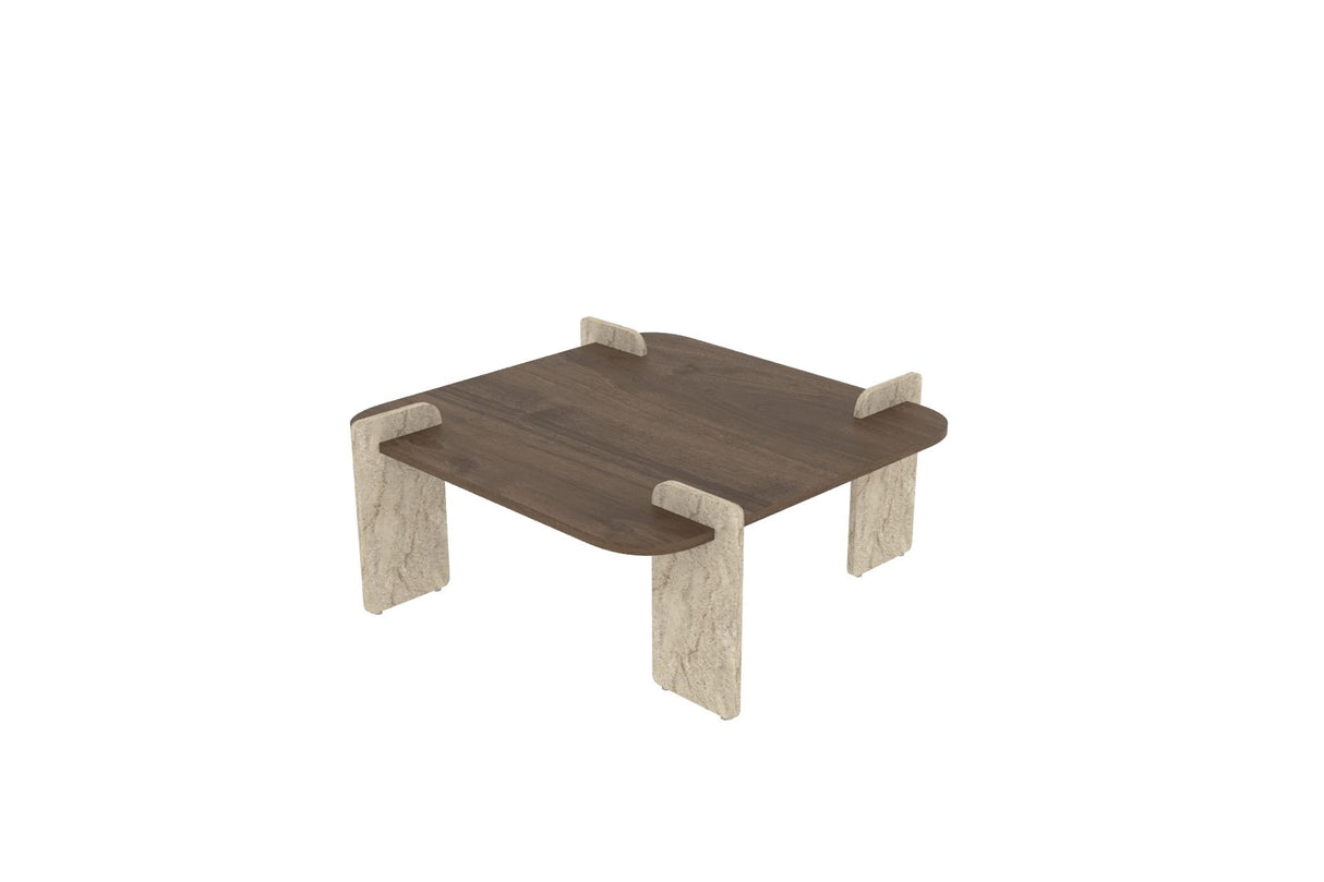 Afrolli coffee table walnut travertine 90 x 90 cm Walnut, travertine Melamine-coated wood