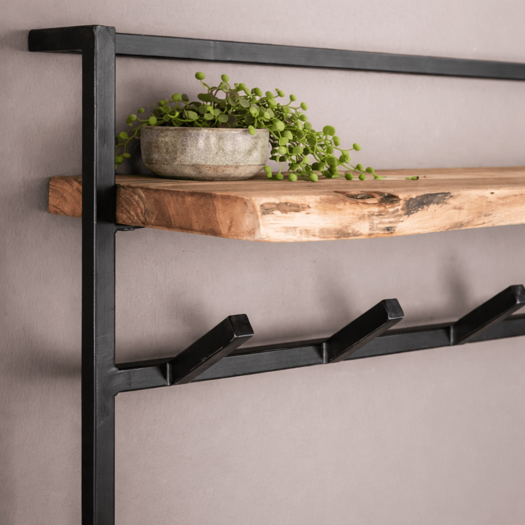 12-hook Industrial Coat Rack Naomi Acacia Wood-Metal