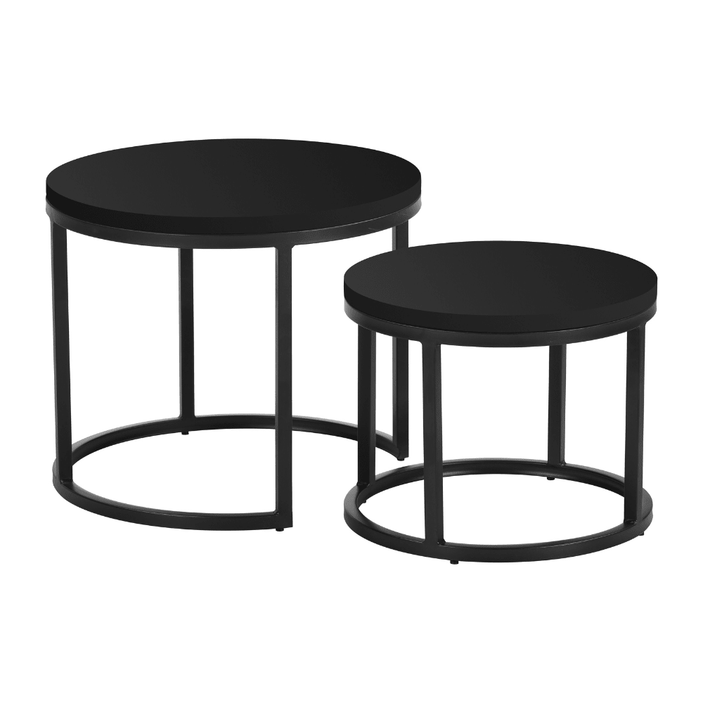 Coffee tables-Set of 2 round coffee tables black Mango wood - industrial - Rosy-Dimehouse