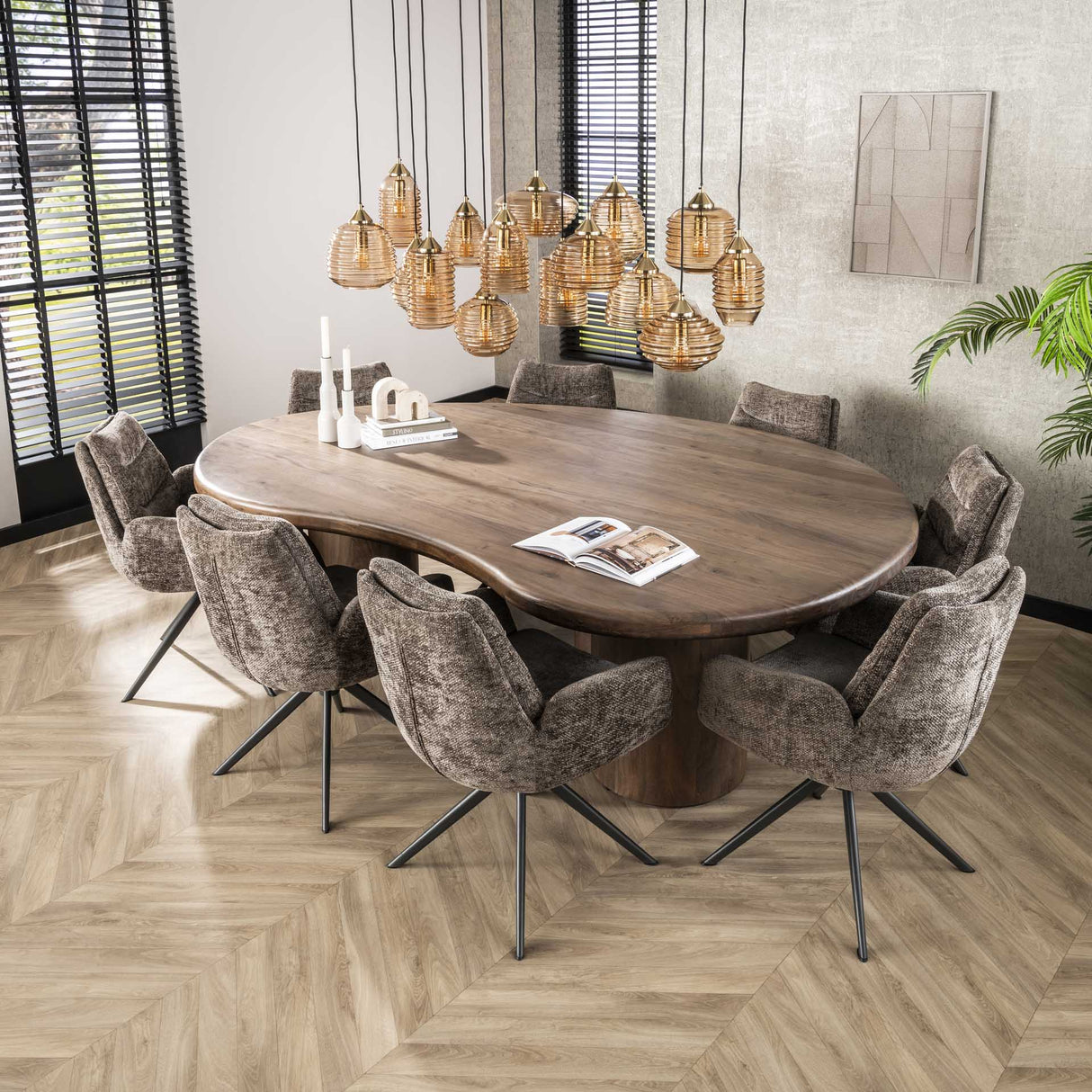 Organic Shaped Dining Table Alo Acacia Wood Brown 240x160 cm