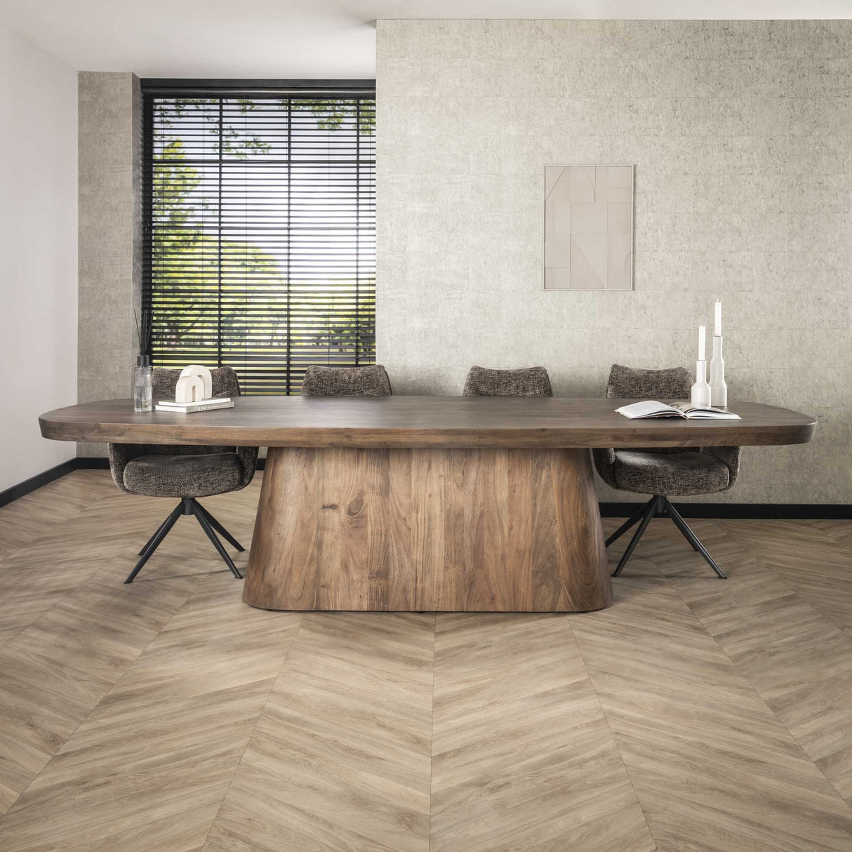 Danish Oval Dining Table Alo Acacia Wood Brown 300x120 cm