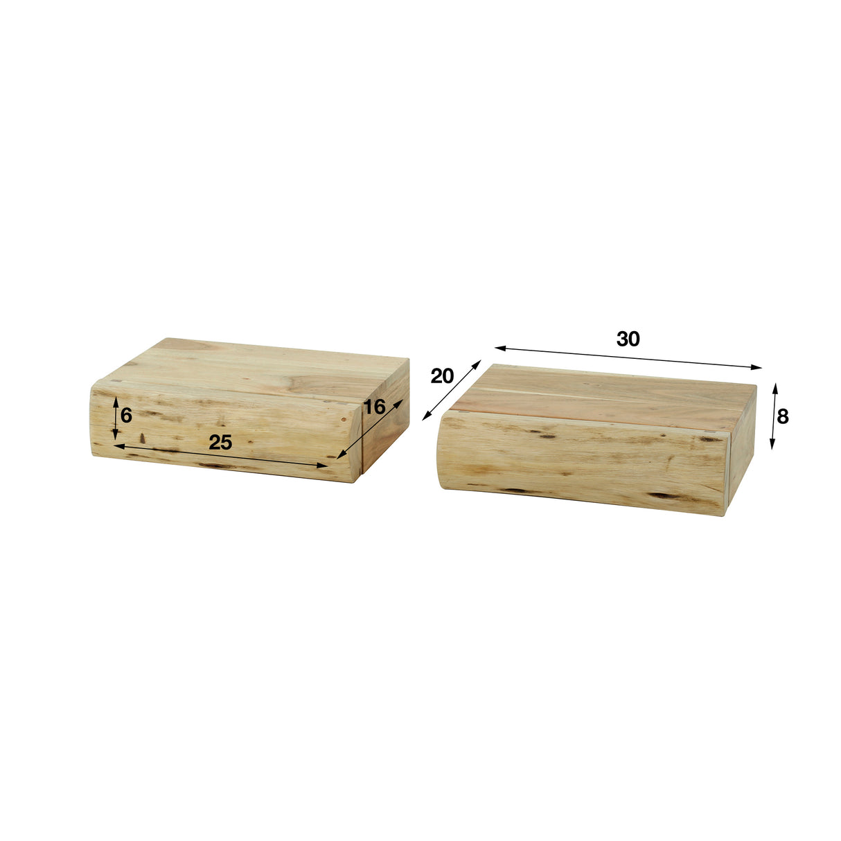 Set of 2 Floating Bedside Tables Acacia Wood Freya Small