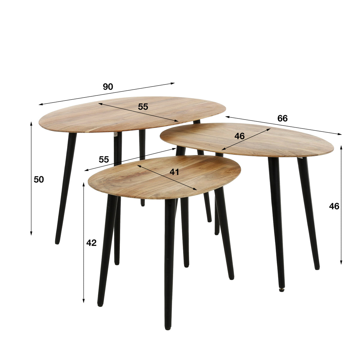 Organic coffee table set of 3 Loiza Acacia Wood Naturel