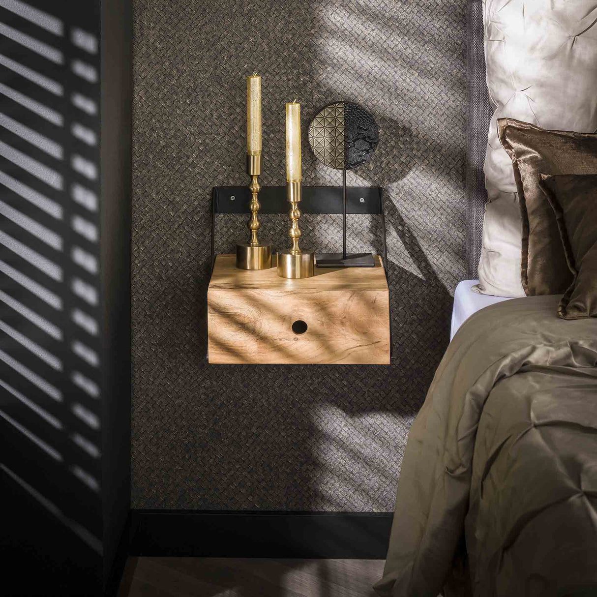 Set of 2 Bedside Tables Ceriel Acacia Wood Natural with Drawer