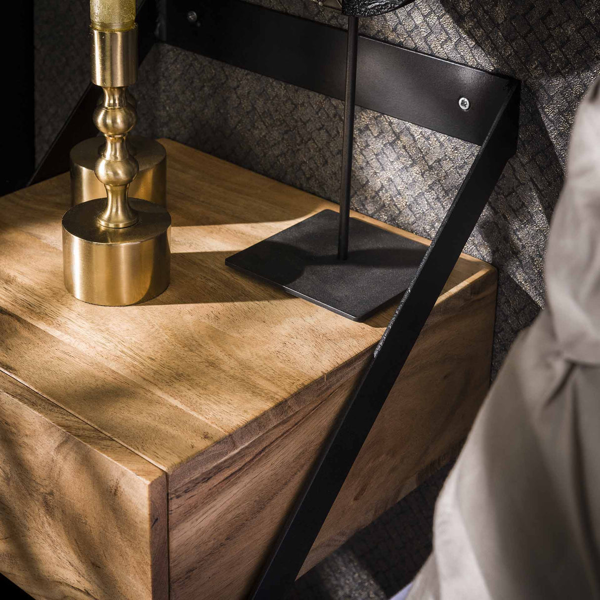 Set of 2 Bedside Tables Ceriel Acacia Wood Natural with Drawer