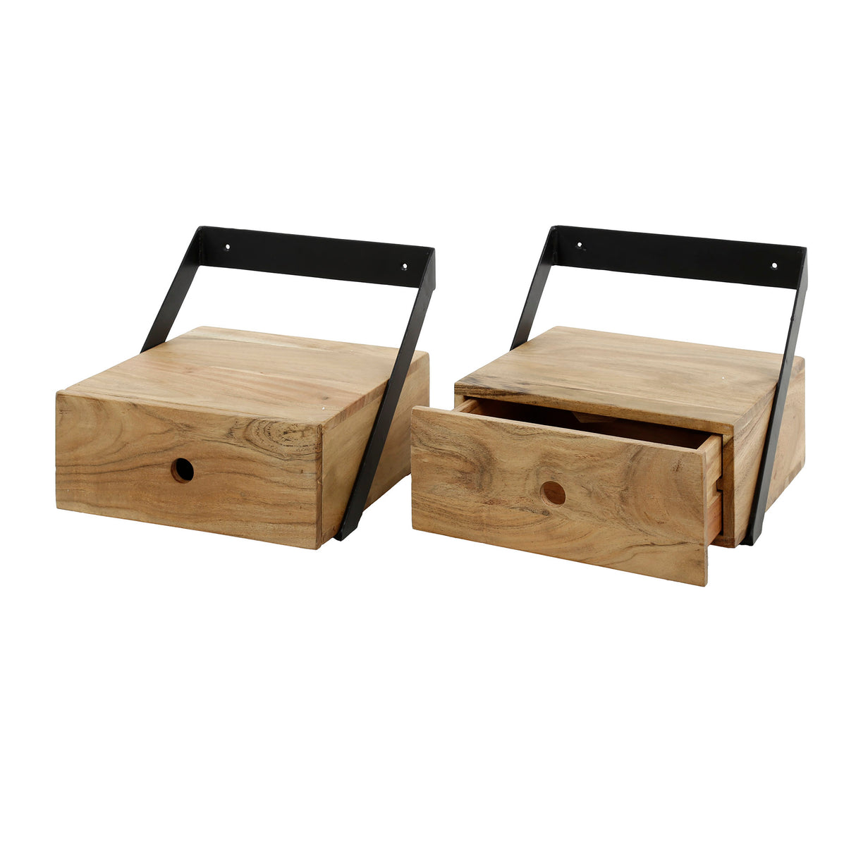 Set of 2 Bedside Tables Ceriel Acacia Wood Natural with Drawer
