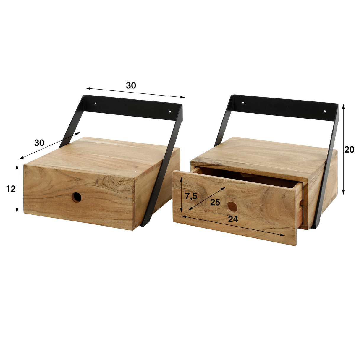 Set of 2 Bedside Tables Ceriel Acacia Wood Natural with Drawer