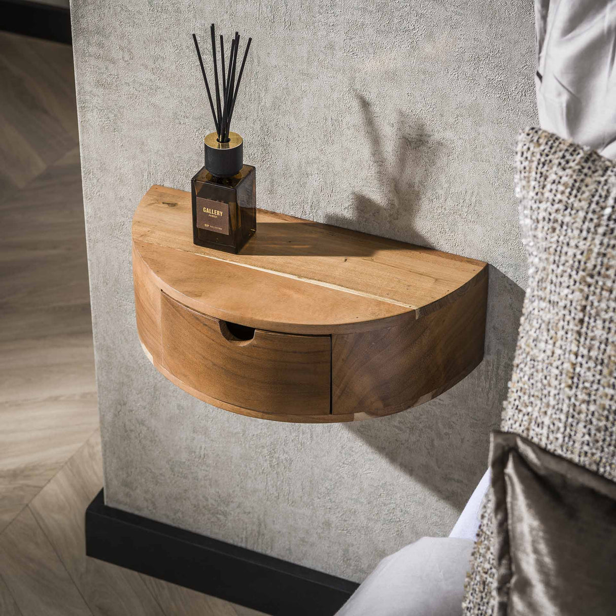 Floating Bedside Table Noa Half-round Acacia Wood