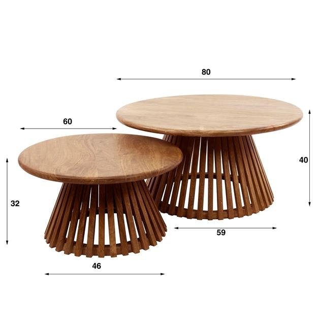 Round Coffee Table Set of 2 Vera Mango wood