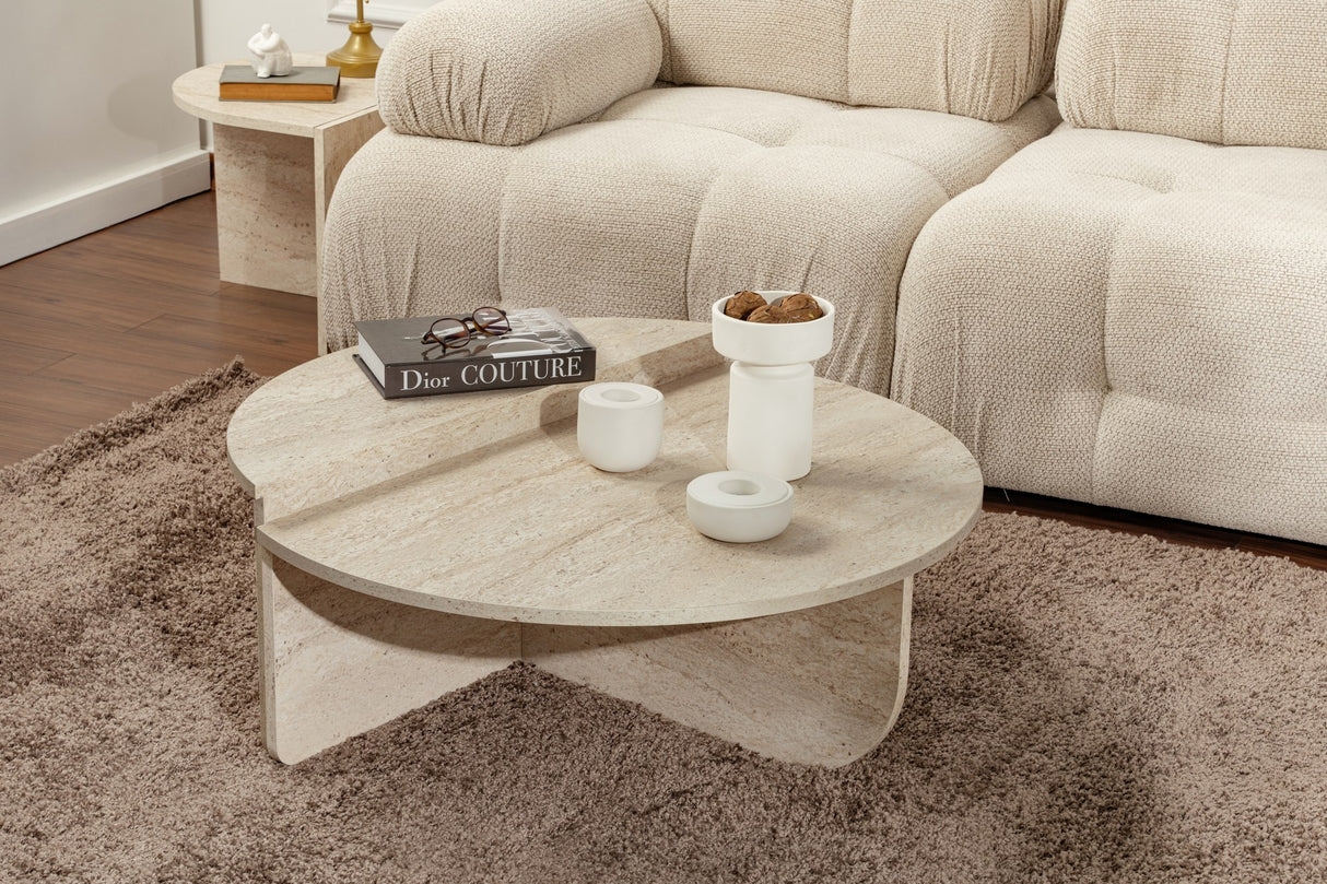 Round Coffee Table Marble Look Melamine 85 cm Orin