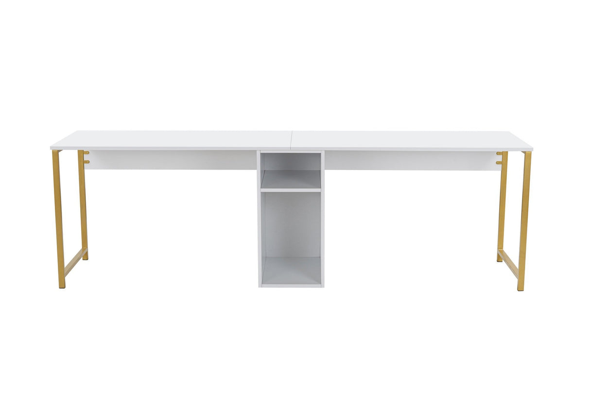 Study Bureau Melamine 240x60 cm Twin Study Desk with Silver and Gold White Gold