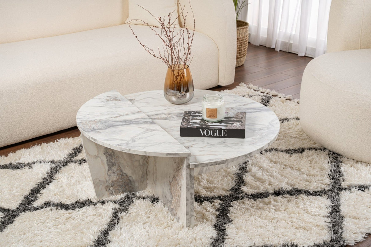 Salontafels - Ronde Salontafel Marmer Getrapt Melamine 90 cm Orin - Dimehouse