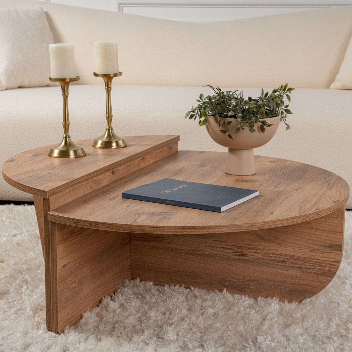 Salontafels - Ronde Salontafel Atlantisch Dennenhout Getrapt Melamine 90 cm Orin - Dimehouse
