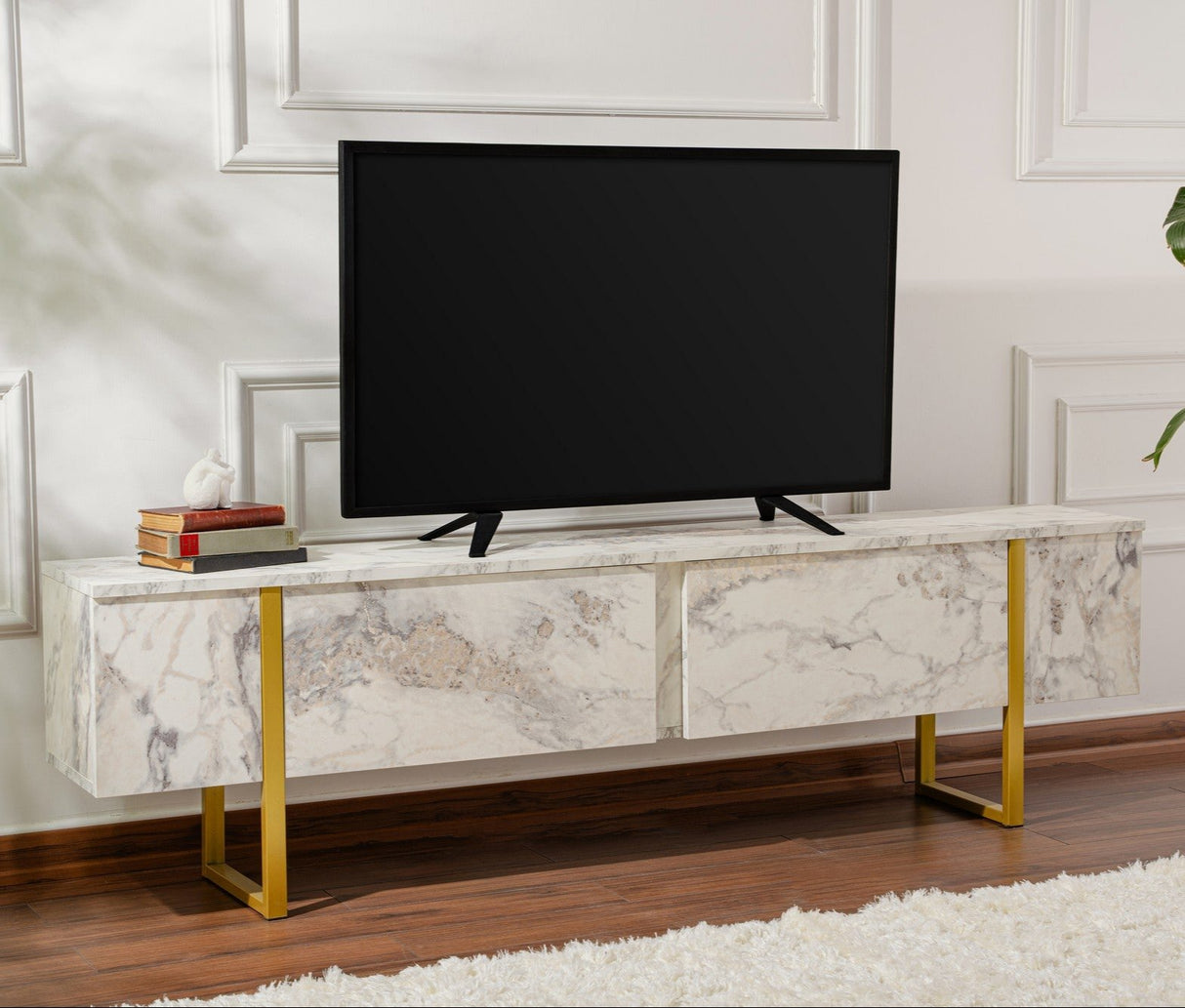 TV Cabinet Marble Melamine Golden Frame Blitz 50x180x29.5 cm