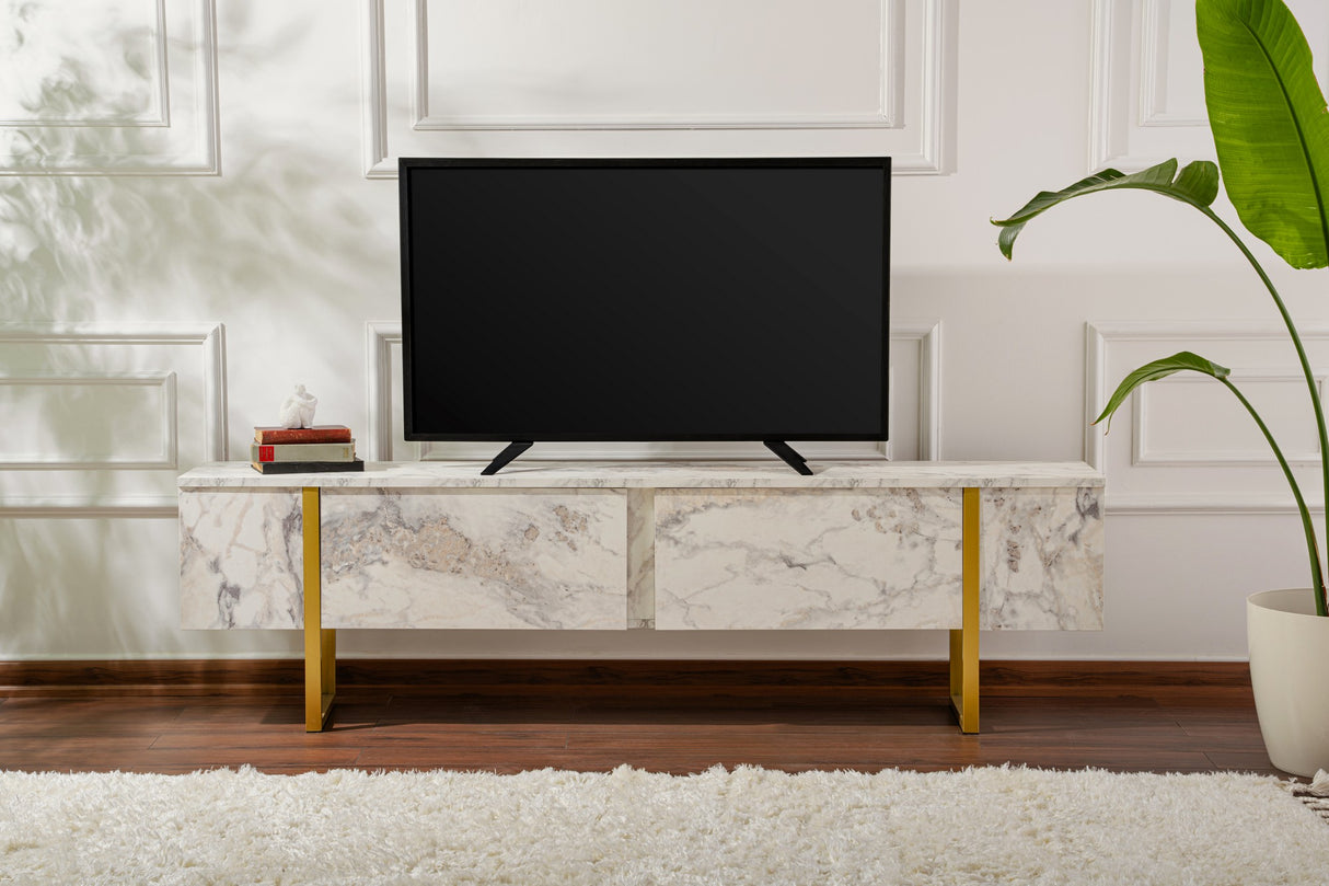 TV Cabinet Marble Melamine Golden Frame Blitz 50x180x29.5 cm