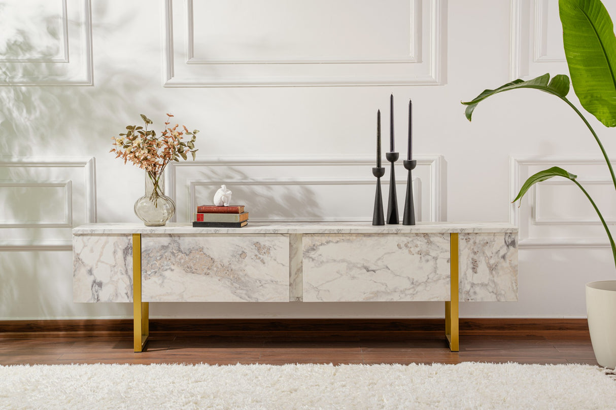 TV Cabinet Marble Melamine Golden Frame Blitz 50x180x29.5 cm