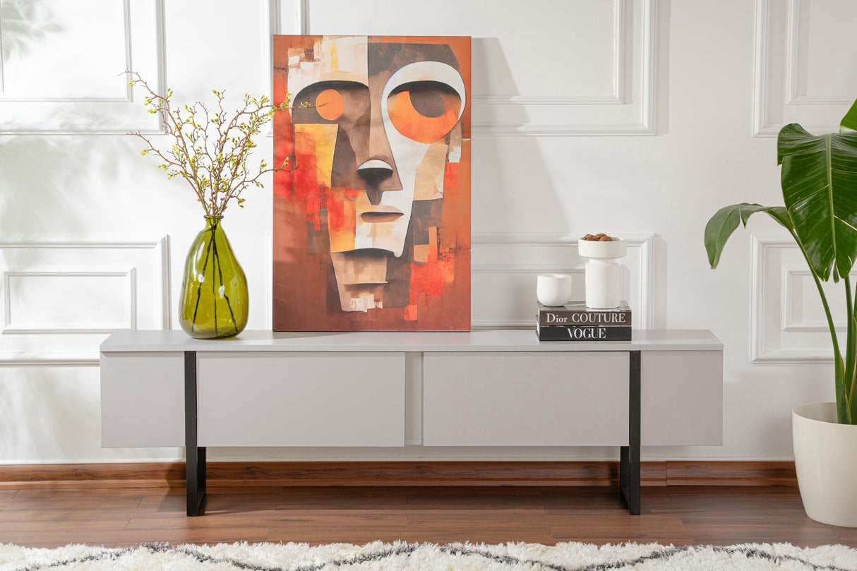 TV Cabinet Gray Melamine Gold Frame Blitz 50x180x29.5 cm