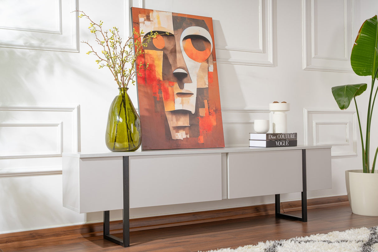 TV Cabinet Gray Melamine Gold Frame Blitz 50x180x29.5 cm