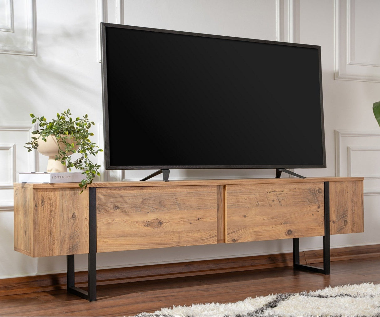 TV Cabinet Natural Melamine Black Frame Blitz 50x180x29.5 cm