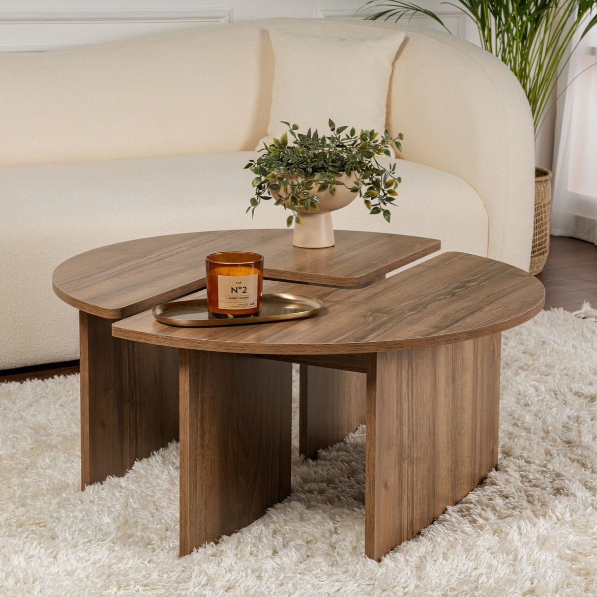 Round Coffee Table Moari Walnut Melamine 90 cm