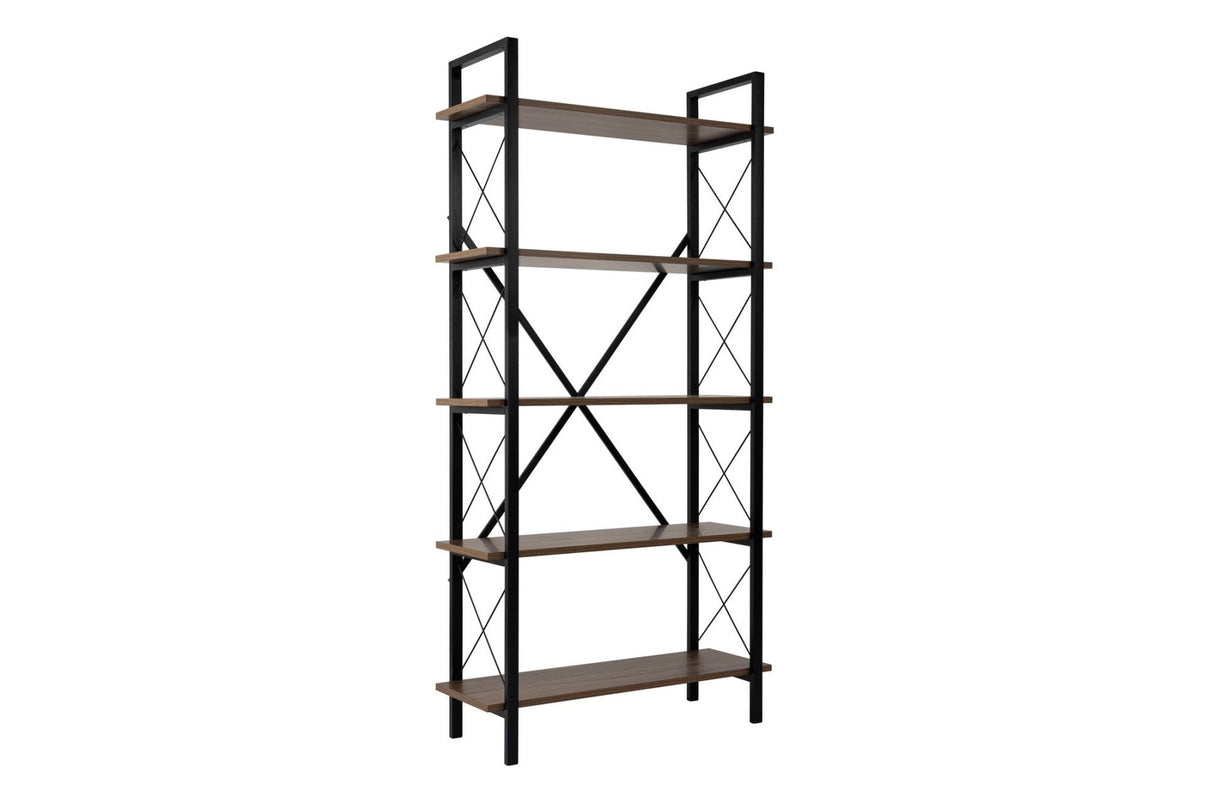 Industrial bookcase walnut melamine Ely - black frame - 180x90 cm