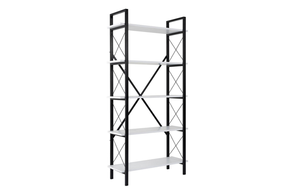 Industrial bookcase white melamine Ely - Black Frame - 180x90 cm