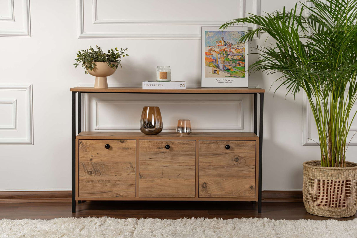 Sideboard Atlantic Pine Saloce - Black Frame - Three Compartments - 120x77 cm