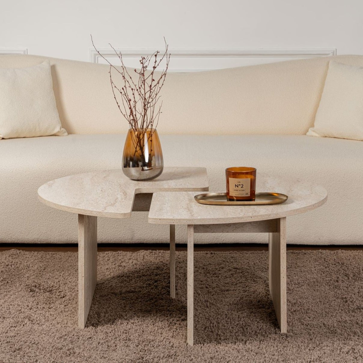 Coffee Table Set of 2 Travertine Maira - Melamine