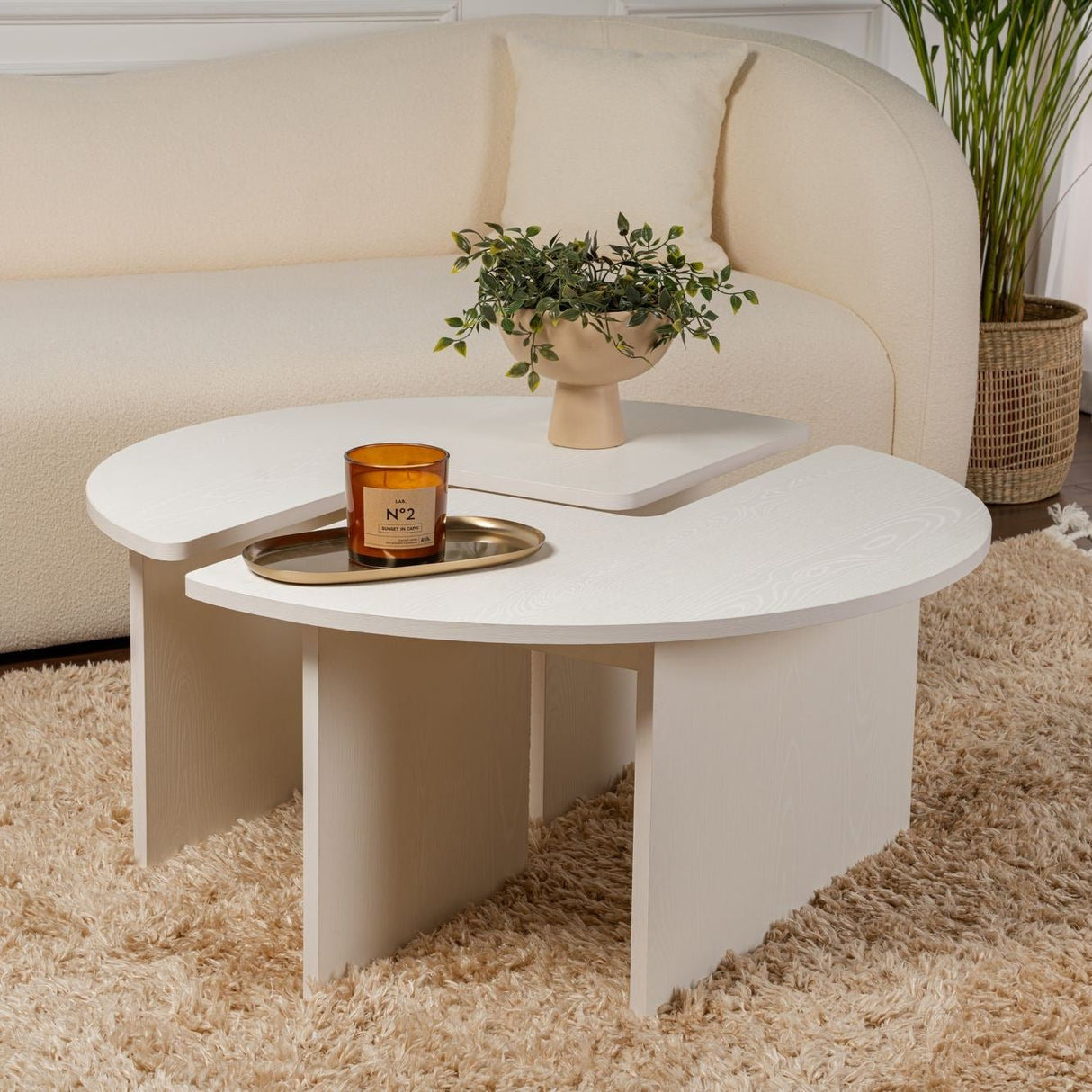 Round Coffee Table Moari Wood Look White Melamine 90 cm