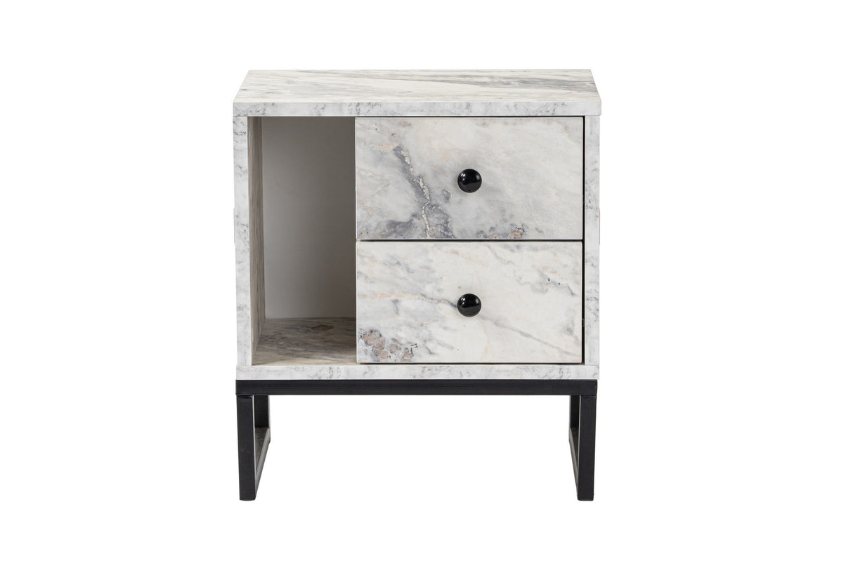 Nightstand White Marble Melamine Pulsar - Black Frame