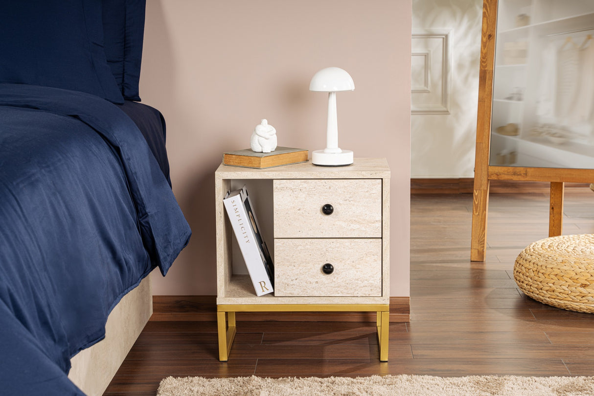 Nightstand Beige Melamine Pulsar - Golden Frame