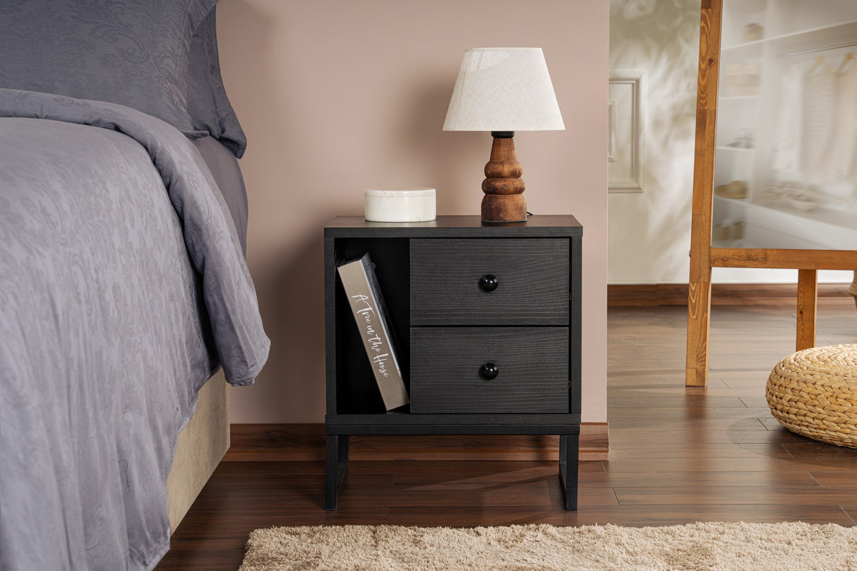 Nightstand Black Melamine Pulsar
