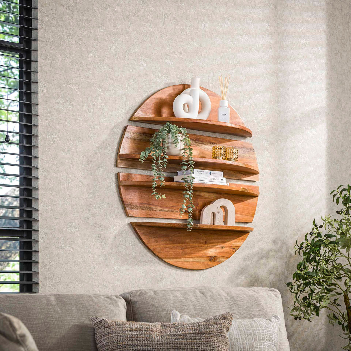 Round wall shelf Binc natural wood