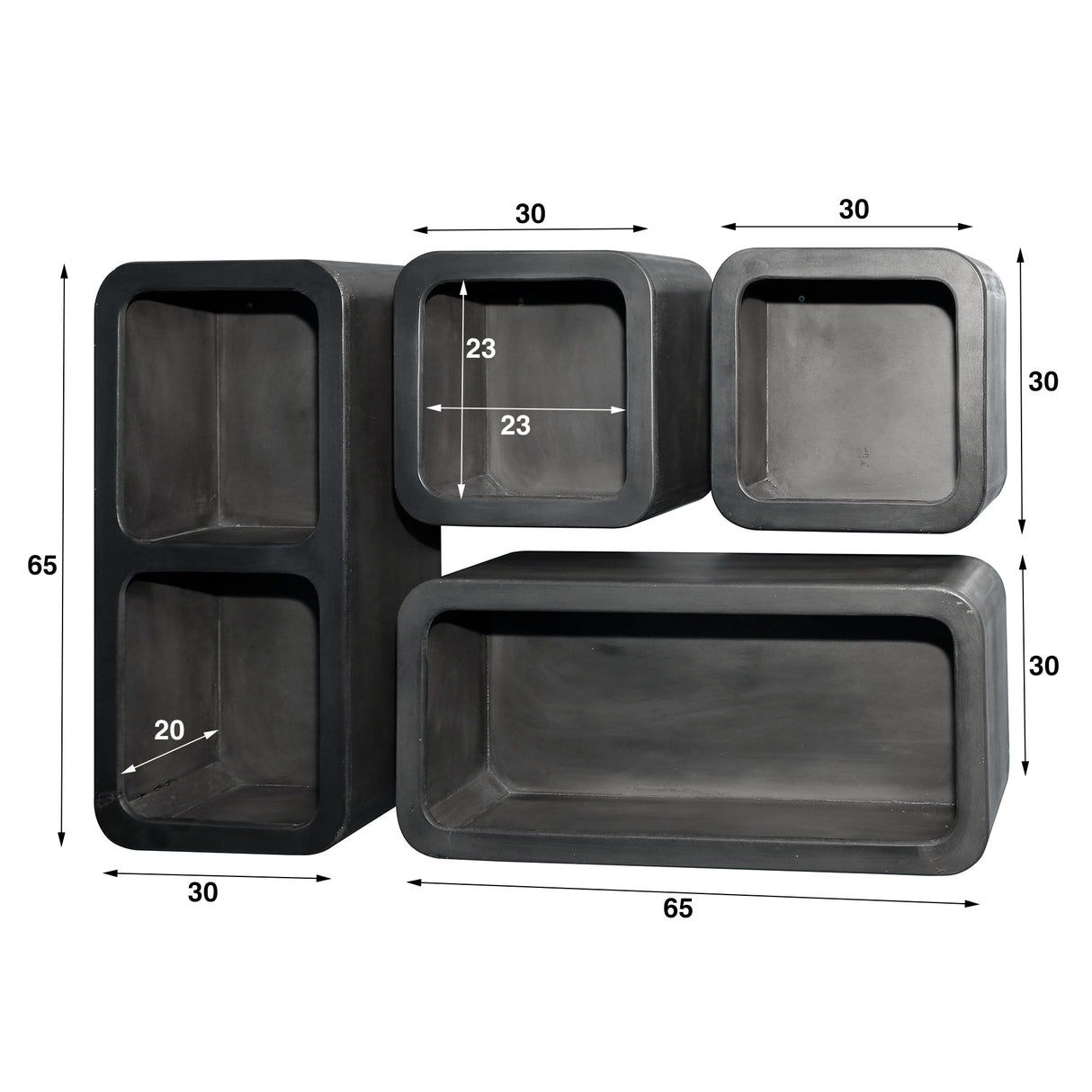 Set of 4 wall shelves Kai Acacia Wood Dark gray