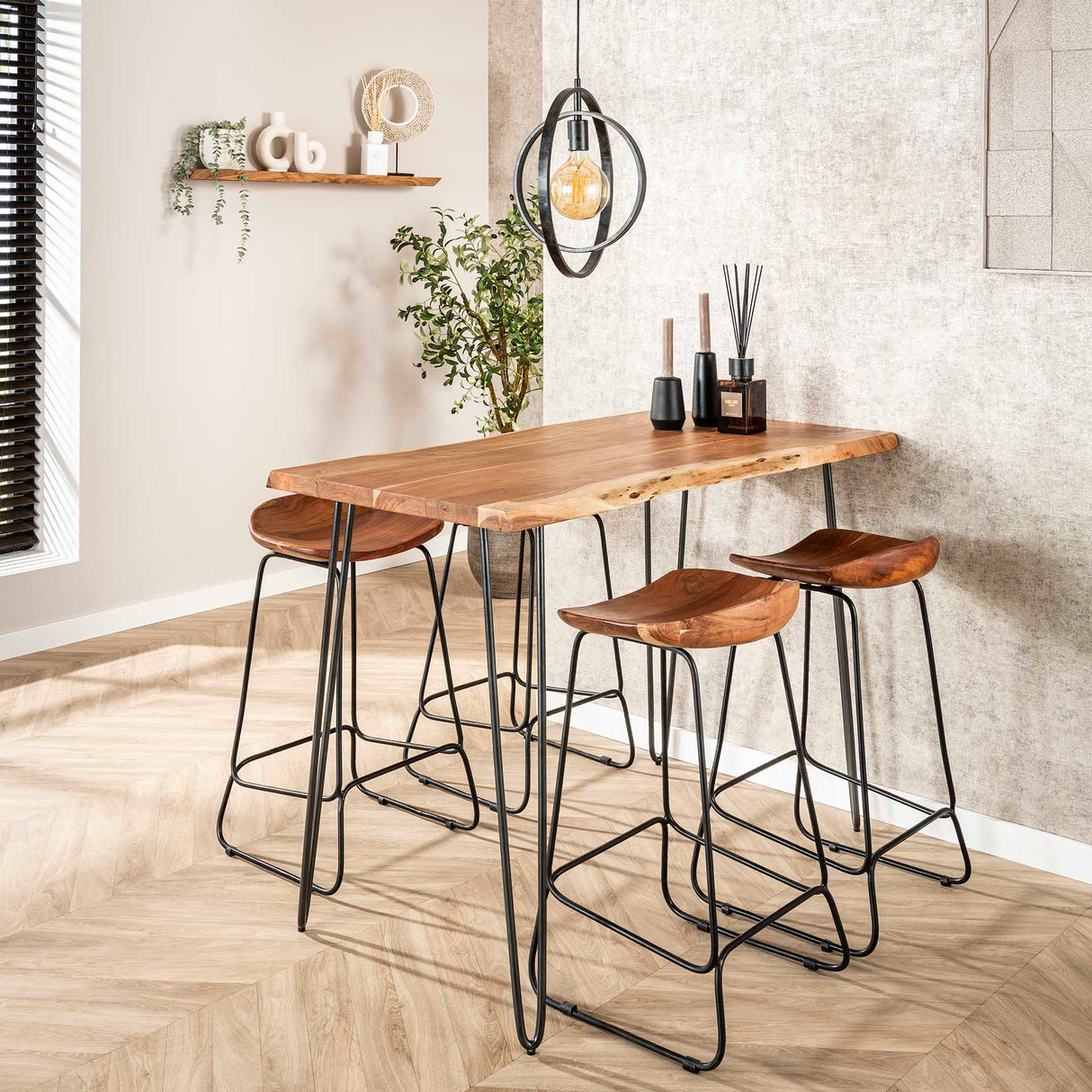 Industrial Bar Table Acacia Wood Elin 130 cm