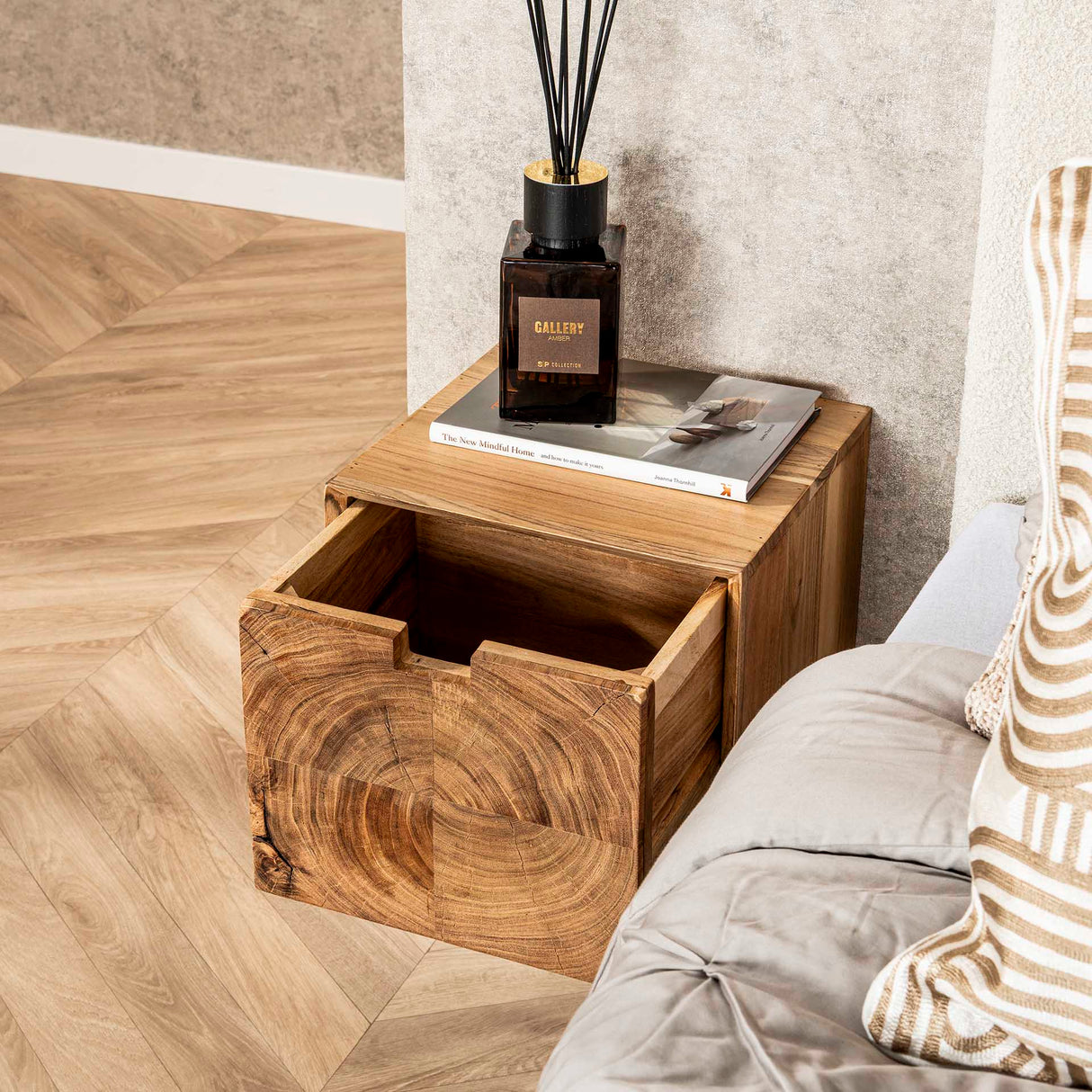 Floating Nightstand Acacia Wood Nova with 1 Drawer - 30x25x29 cm