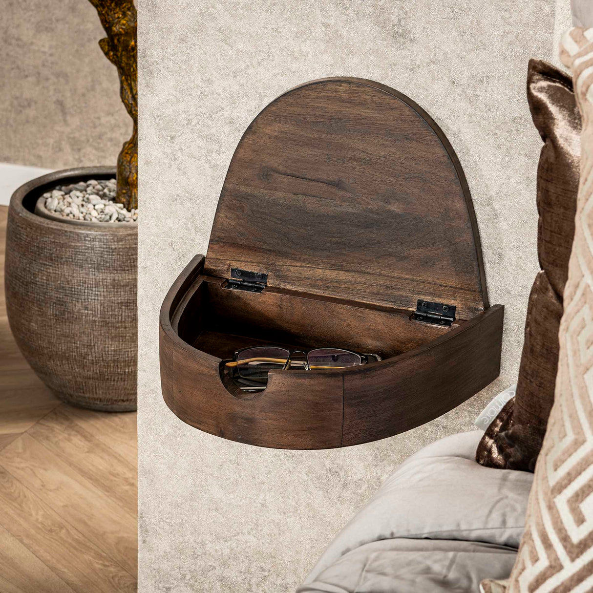 Floating Half-Round Nightstands Set of 2 – Acacia