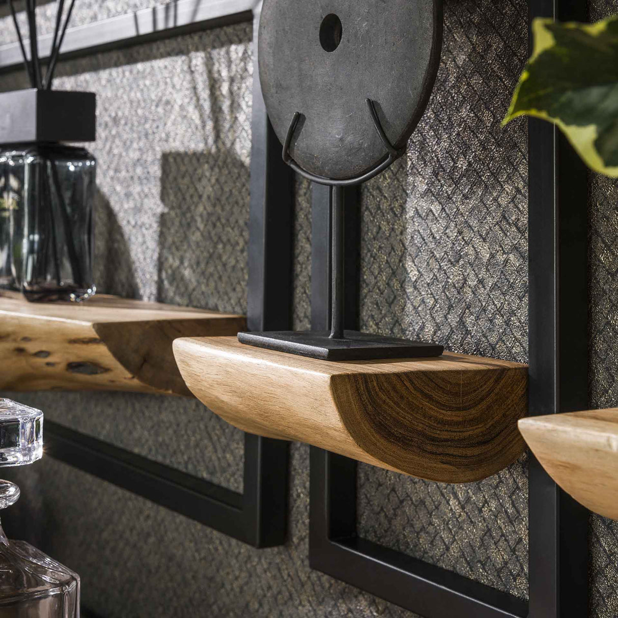 Set of 5 Wall shelves Viggo Acacia Wood Metal