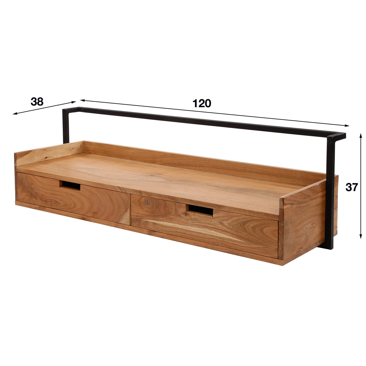Floating Industrial Desk Naomi Acacia Wood 2 drawers 120x38x37 cm