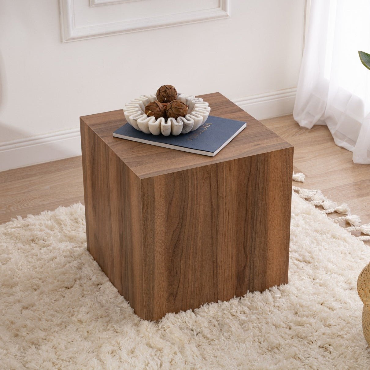 Modern Side Table Cube Square Walnut Look - 45x45x50 cm
