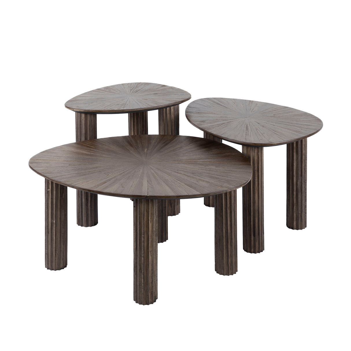 Coffee table set of 3 Myla Triangular Teak Wood Brown