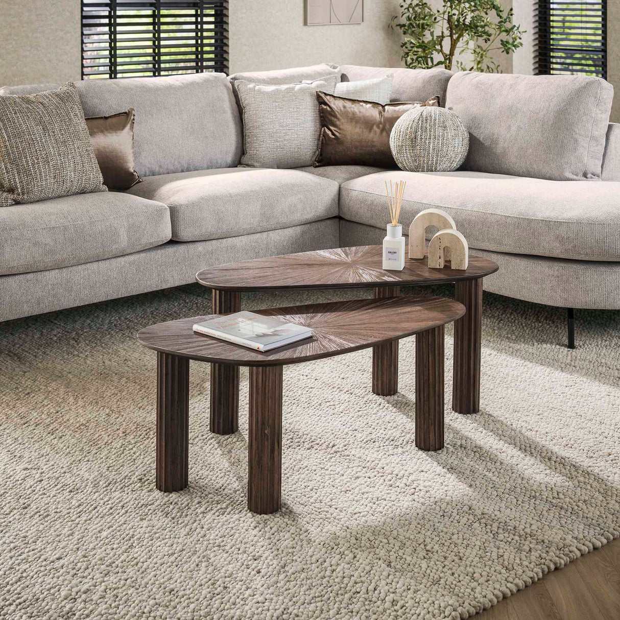 Coffee table set of 2 Myla Organic Teak Wood Brown