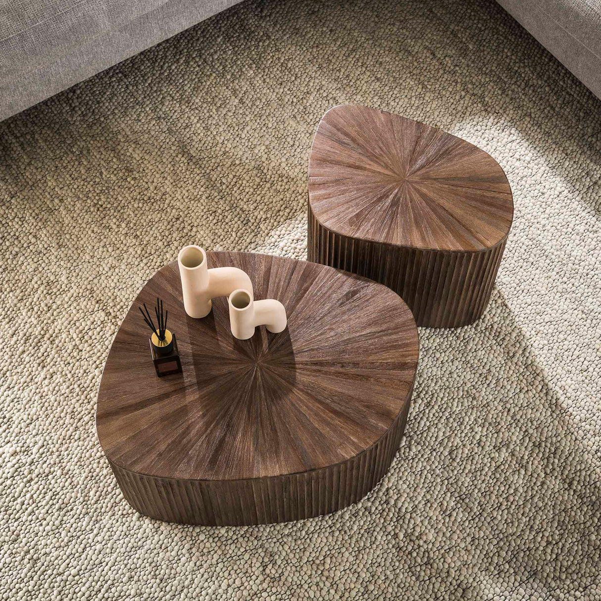 Myla Square Coffee Table Set of 2 Teak Wood Brown